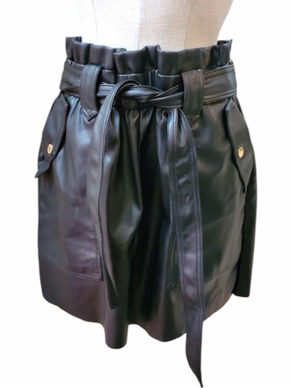 🆕Marc New York Black Faux Leather Paperbag Waist Mini Skirt Size S